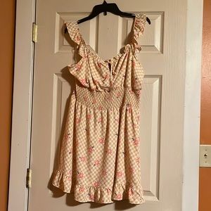 Pink Floral and Orange Checkered Dress